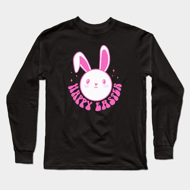 Happy easter a cute and groovy easter bunny for women Long Sleeve T-Shirt by Yarafantasyart